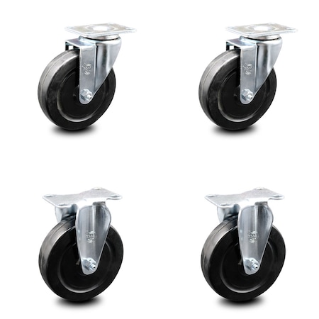 Swivel Caster Set of 4 with 2 Rigid Casters - 5 Inch Hard Rubber Wheel ? 300 lbs. Capacity Per Caster?4 Inch x 4-1/2 Inch Overall Top Plate?Service Caster Brand